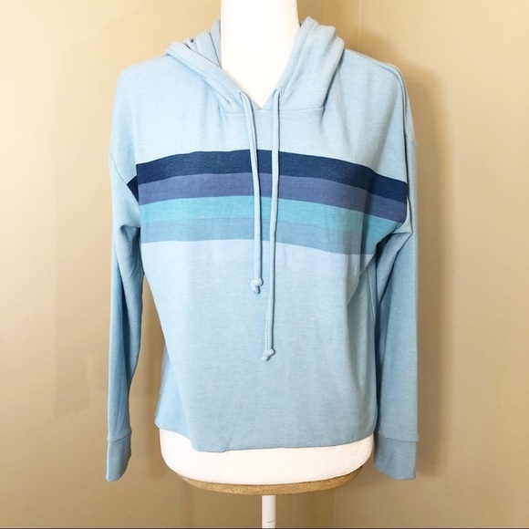 Chaser NWT Blue Chest Stripe Cropped Hoodie - M - Picture 1 of 9